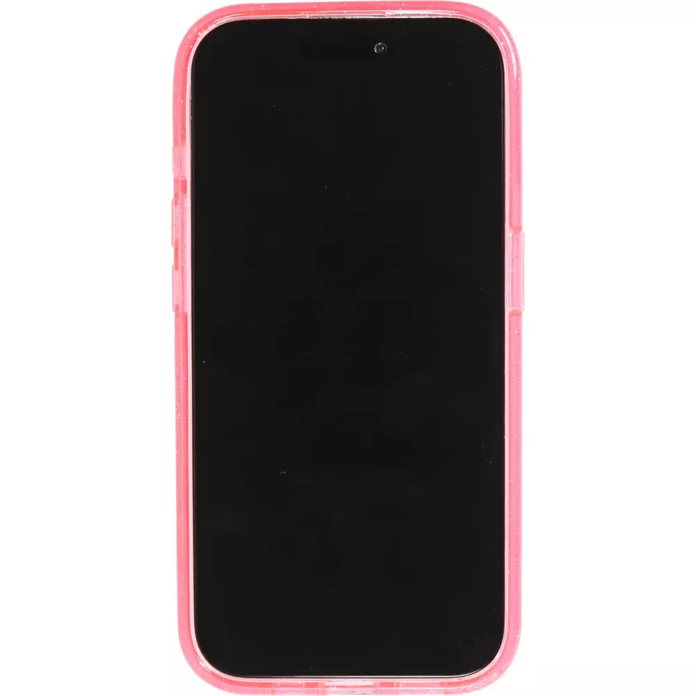 Coque iPhone 15 Pro - Silicone rigide avec dos paillettes et MagSafe - Rose