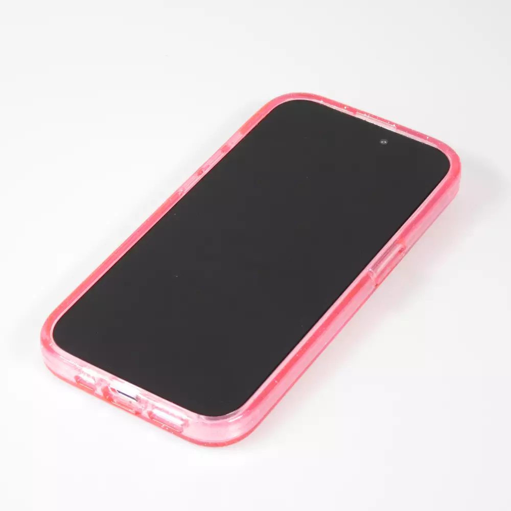 Coque iPhone 15 Pro - Silicone rigide avec dos paillettes et MagSafe - Rose
