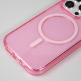 Coque iPhone 15 Pro - Silicone rigide avec dos paillettes et MagSafe - Rose