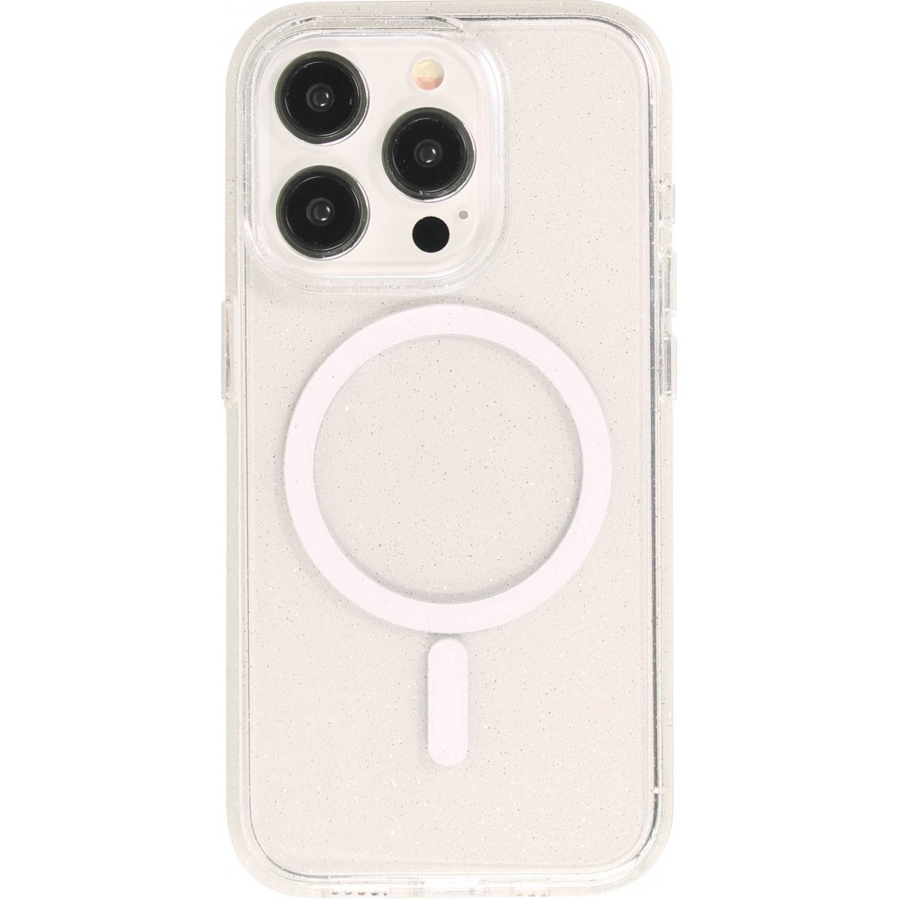 Coque iPhone 15 Pro - Silicone rigide avec dos paillettes et MagSafe - Transparent