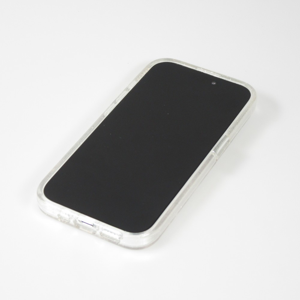 Coque iPhone 15 Pro - Silicone rigide avec dos paillettes et MagSafe - Transparent