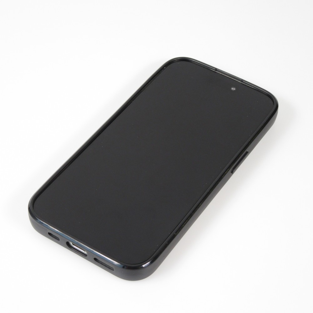 Coque iPhone 15 Pro - Silicone souple paillet&eacute; avec gemmes White Heart - Noir