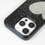 Coque iPhone 15 Pro - Silicone souple paillet&eacute; avec gemmes White Heart - Noir