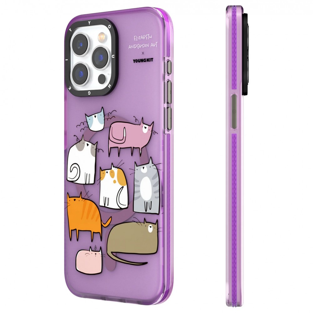 iPhone 15 Pro Case Hülle - Youngkit @Elizabeth Anderson Art Love Cat Case mit Magsafe  - Violett