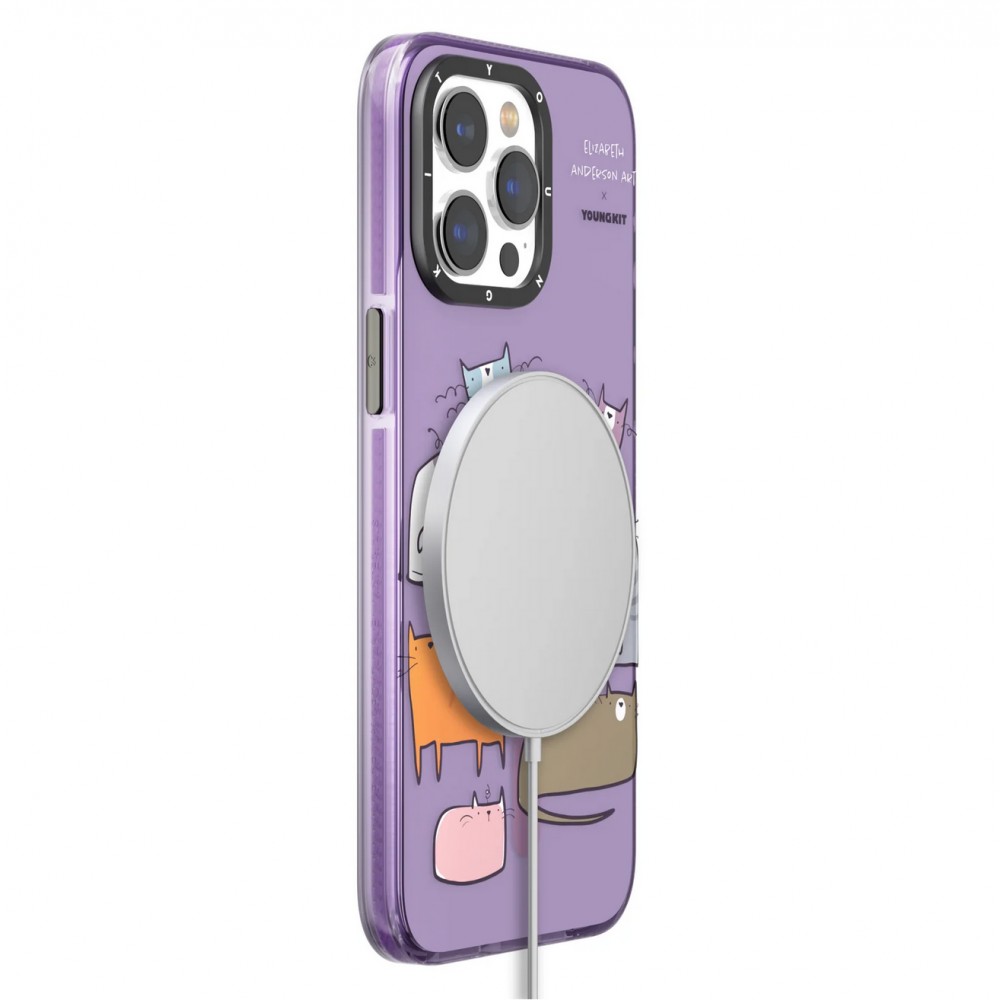 iPhone 15 Pro Case Hülle - Youngkit @Elizabeth Anderson Art Love Cat Case mit Magsafe  - Violett
