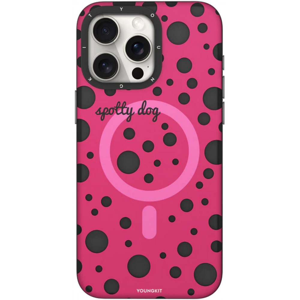 Coque iPhone 15 Pro - Youngkit Colorful Polka Dots Case avec Magsafe - Rouge
