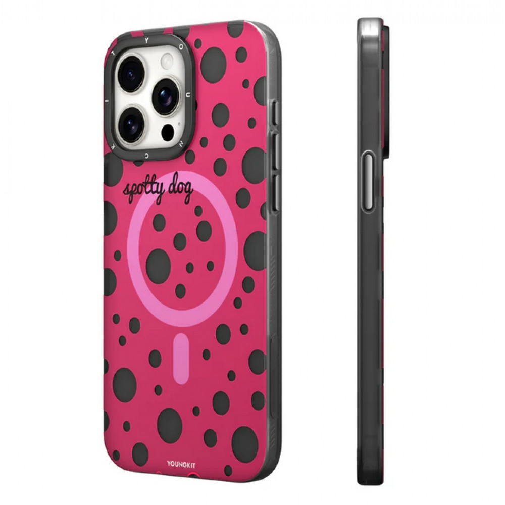Coque iPhone 15 Pro - Youngkit Colorful Polka Dots Case avec Magsafe - Rouge