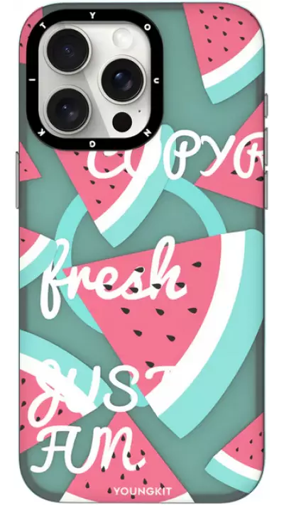 Coque iPhone 15 Pro - Youngkit Summer Fruit-Themed Case avec Magsafe - Pastèque