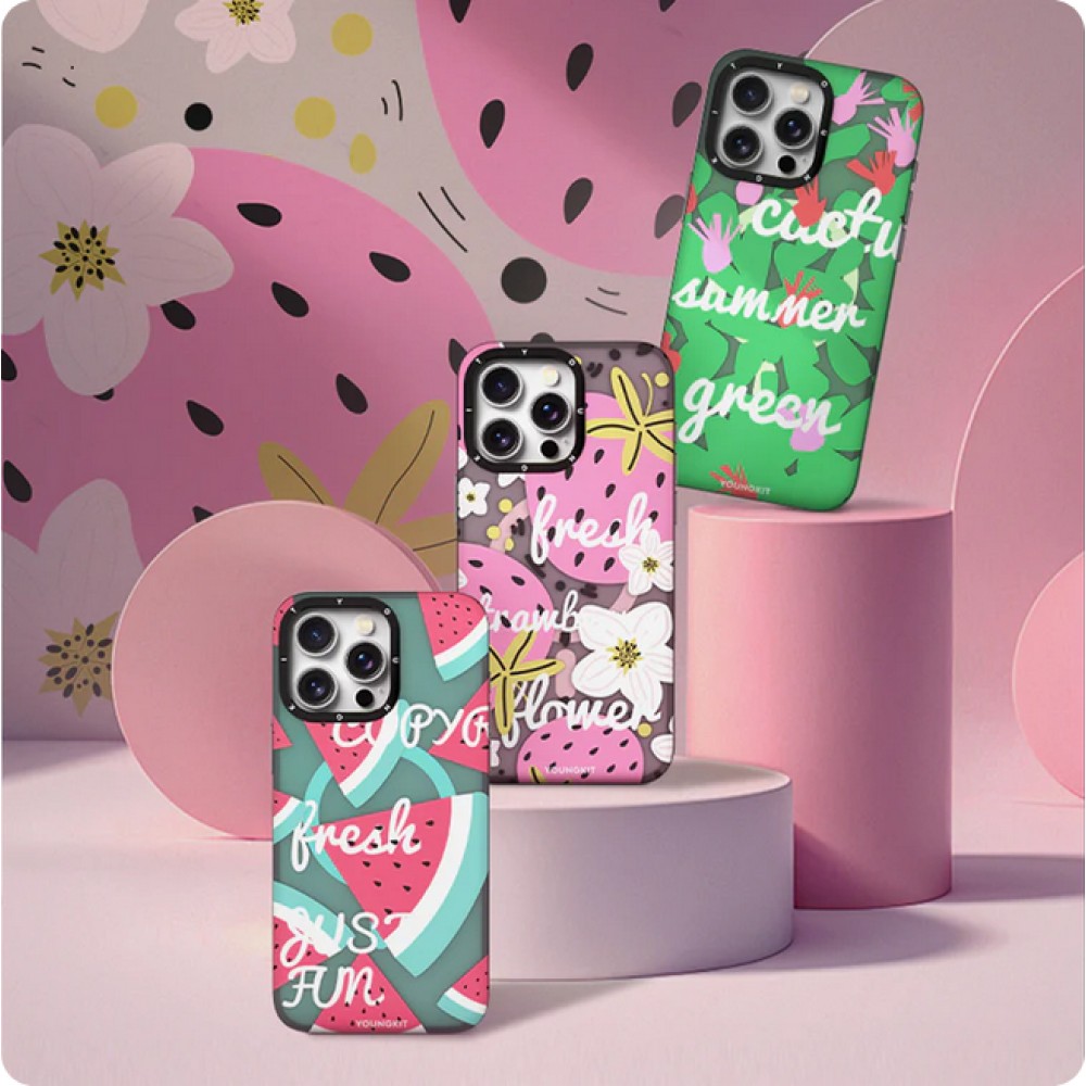 Coque iPhone 15 Pro - Youngkit Summer Fruit-Themed Case avec Magsafe - Vert