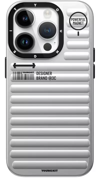 Coque iPhone 15 Pro - Youngkit True Color Luggage-Inspired avec MagSafe - Argent