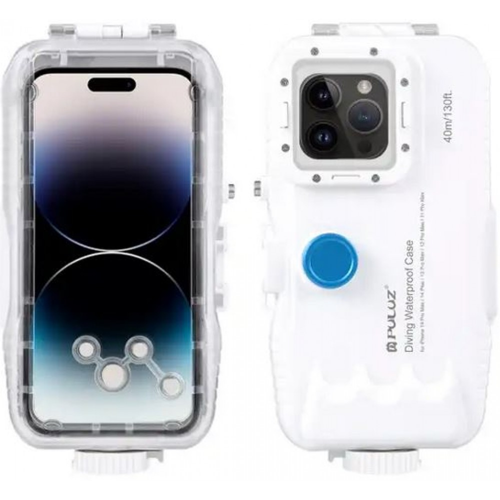 iPhone Case Hülle - Wasserdichtes Schutzcover PULUZ zum Schnorcheln und Tauchen bis 40M IPX8 Grade iPhones (large) - Weiss