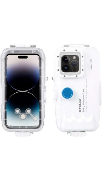 Coque iPhone - Protection étanche PULUZ pour plongée et snorkeling à 40M grade IPX8 universelle iPhone (large) - Blanc