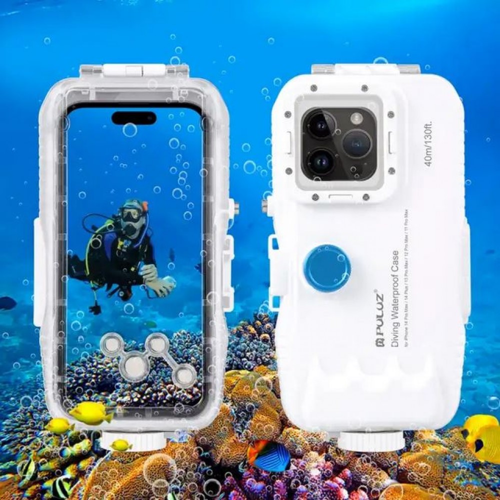 iPhone Case Hülle - Wasserdichtes Schutzcover PULUZ zum Schnorcheln und Tauchen bis 40M IPX8 Grade iPhones (large) - Weiss