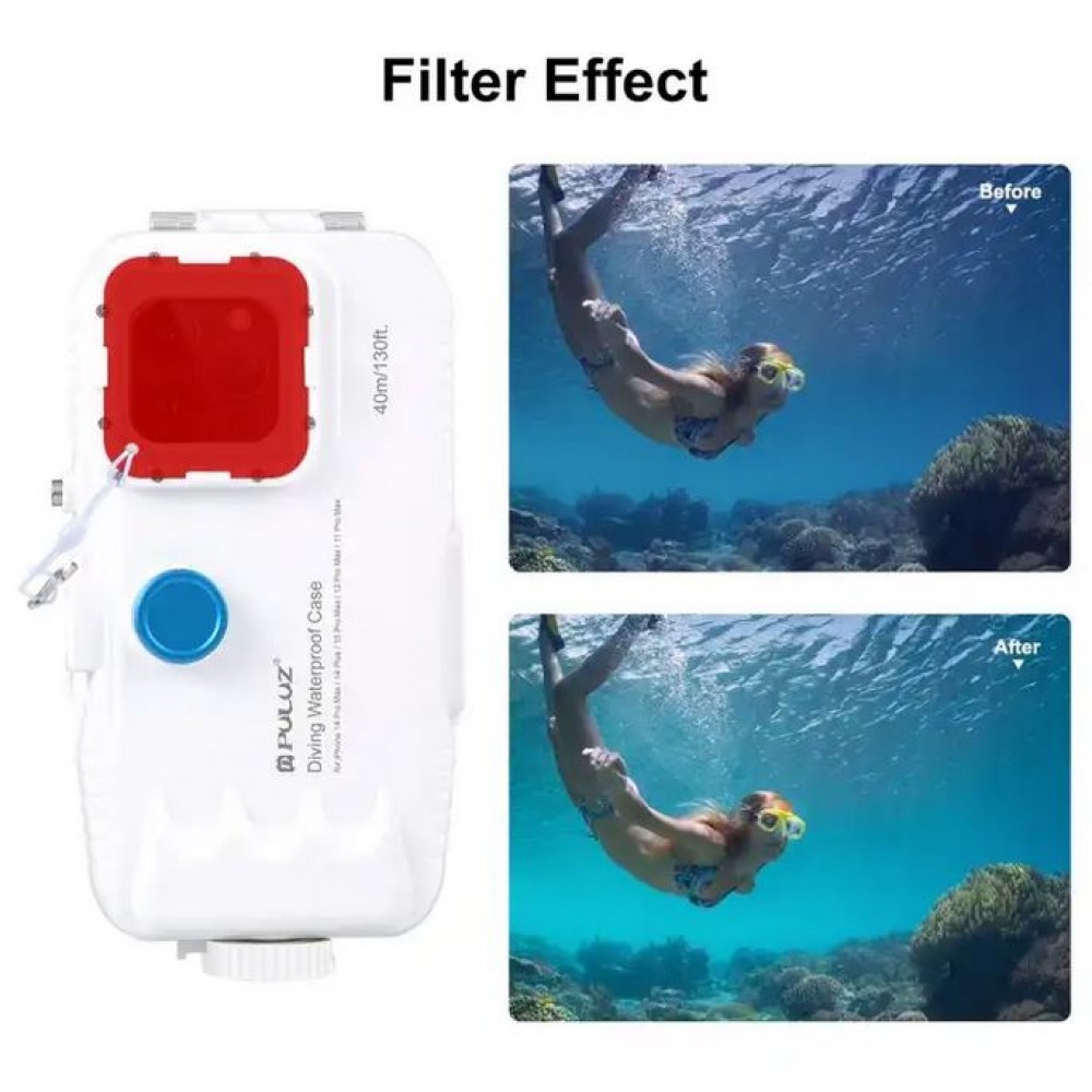 Coque iPhone - Protection étanche PULUZ pour plongée et snorkeling à 40M grade IPX8 universelle iPhone (small) - Blanc