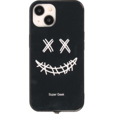iPhone 15 Case Hülle - Silikon Glossy integriertes LED Licht mit USB-C Anschluss - Crazy Smile - Schwarz