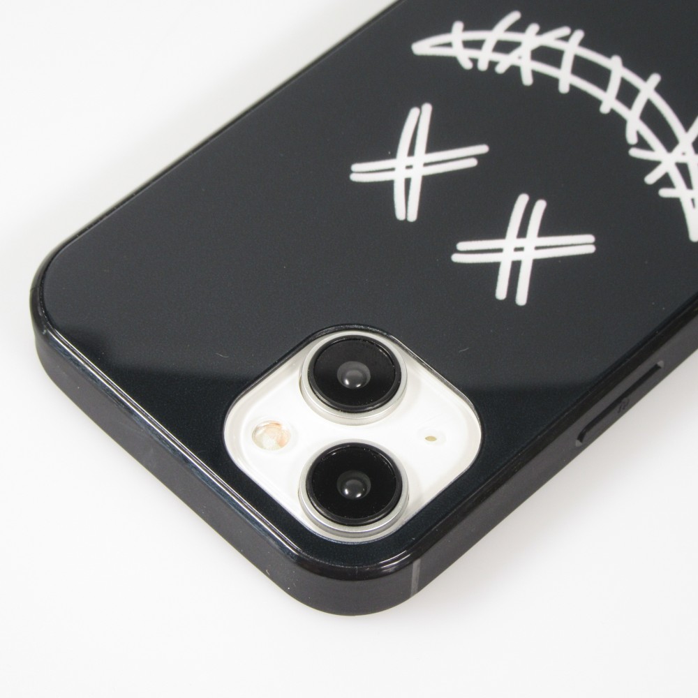 iPhone 15 Case Hülle - Silikon Glossy integriertes LED Licht mit USB-C Anschluss - Crazy Smile - Schwarz