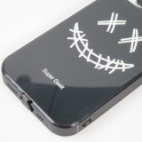 iPhone 15 Case Hülle - Silikon Glossy integriertes LED Licht mit USB-C Anschluss - Crazy Smile - Schwarz