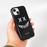 iPhone 15 Case Hülle - Silikon Glossy integriertes LED Licht mit USB-C Anschluss - Crazy Smile - Schwarz