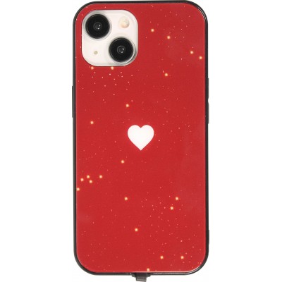 iPhone 15 Case Hülle - Silikon Glossy integriertes LED Licht mit USB-C Anschluss - Shiny Heart - Rot