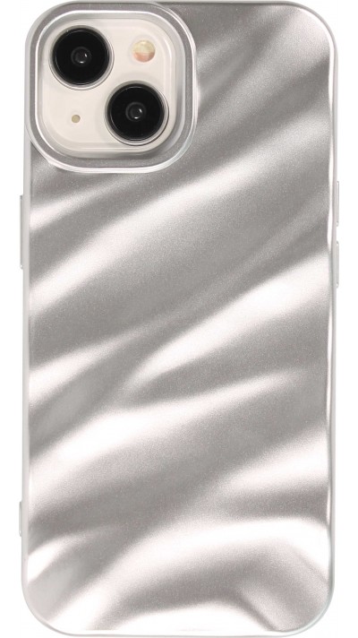 iPhone 15 Case Hülle - Silikon mit 3D Wellenform matt - Silber