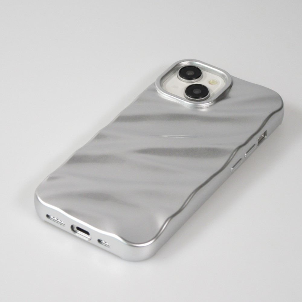 Coque iPhone 15 - Silicone avec forme de vague 3D mat - Argent