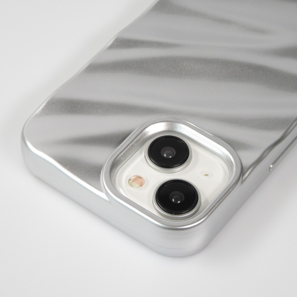 Coque iPhone 15 - Silicone avec forme de vague 3D mat - Argent
