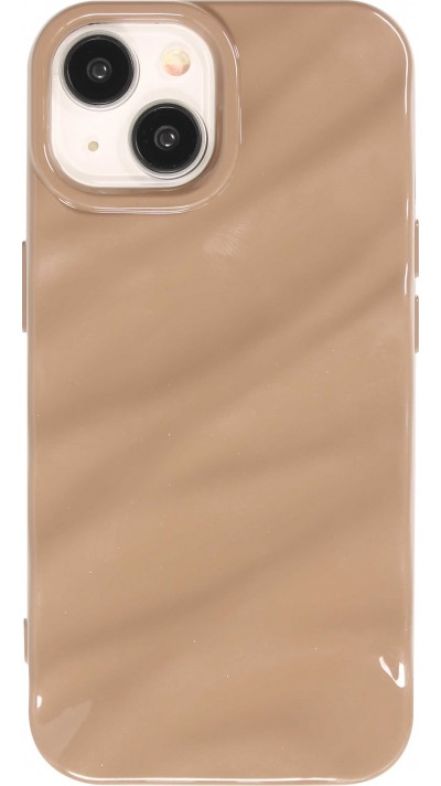 iPhone 15 Case Hülle - Silikon mit 3D Wellenform matt - Braun