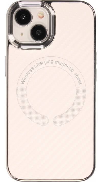iPhone 15 Case Hülle - Verstärktes Silikon mit Textur und MagSafe Ring - Weiss