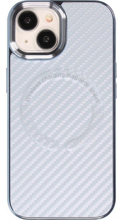 iPhone 15 Case Hülle - Verstärktes Silikon mit Textur und MagSafe Ring - Blau
