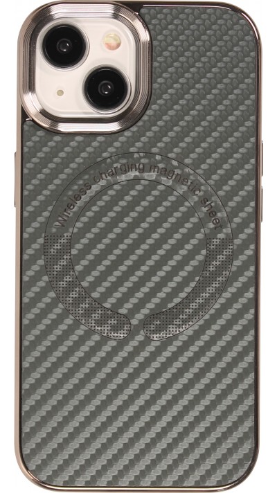 iPhone 15 Case Hülle - Verstärktes Silikon mit Textur und MagSafe Ring - Grau