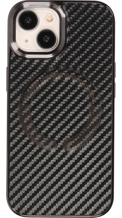 iPhone 15 Case Hülle - Verstärktes Silikon mit Textur und MagSafe Ring - Schwarz