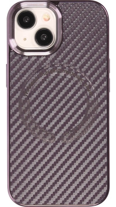 iPhone 15 Case Hülle - Verstärktes Silikon mit Textur und MagSafe Ring - Violett
