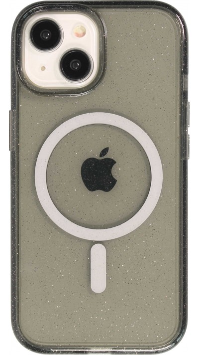 iPhone 15 Case Hülle - Hartes Silikon mit Glitzer Rückseite und MagSafe - Schwarz