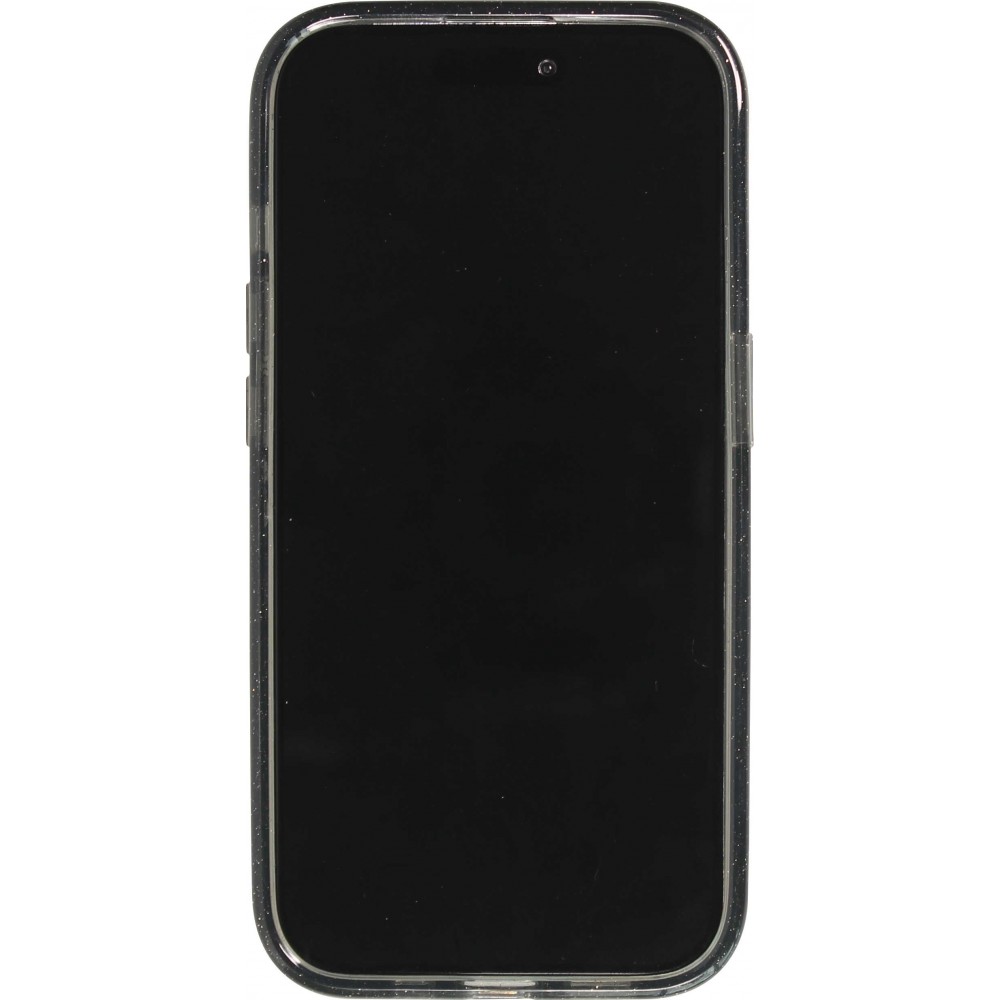 Coque iPhone 15 - Silicone rigide avec dos paillettes et MagSafe - Noir