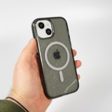 Coque iPhone 15 - Silicone rigide avec dos paillettes et MagSafe - Noir