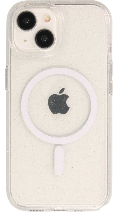 Coque iPhone 15 - Silicone rigide avec dos paillettes et MagSafe - Transparent