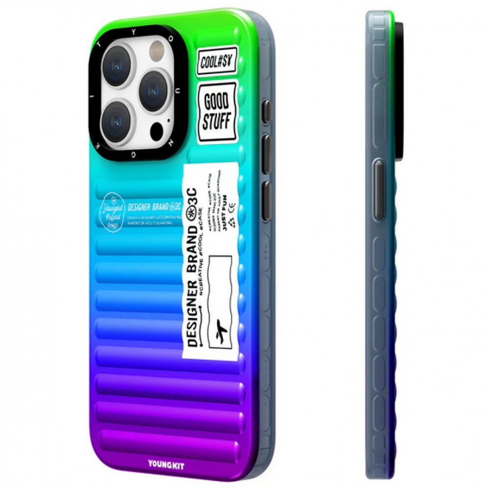 Coque iPhone 15 Pro - Youngkit Color-Gradient Luggage-Inspired Case - Violet/bleu