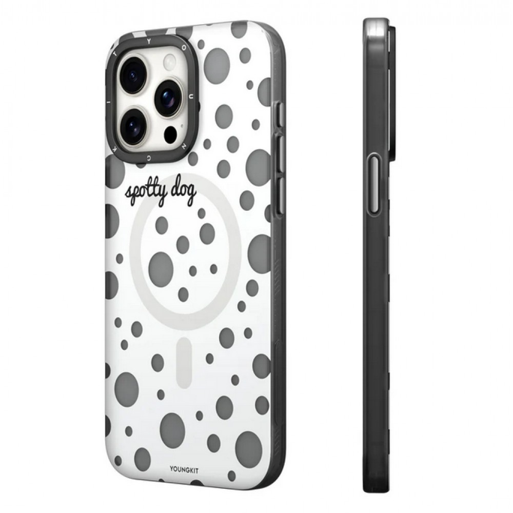 Coque iPhone 15 - Youngkit Colorful Polka Dots Case avec Magsafe - Blanc
