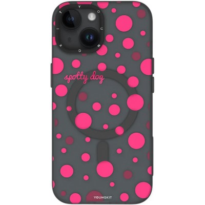 Coque iPhone 15 - Youngkit Colorful Polka Dots Case avec Magsafe - Noir