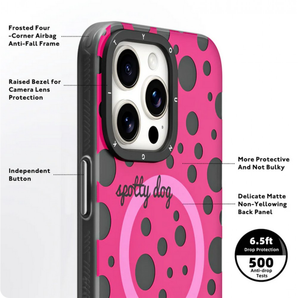 Coque iPhone 15 - Youngkit Colorful Polka Dots Case avec Magsafe - Noir