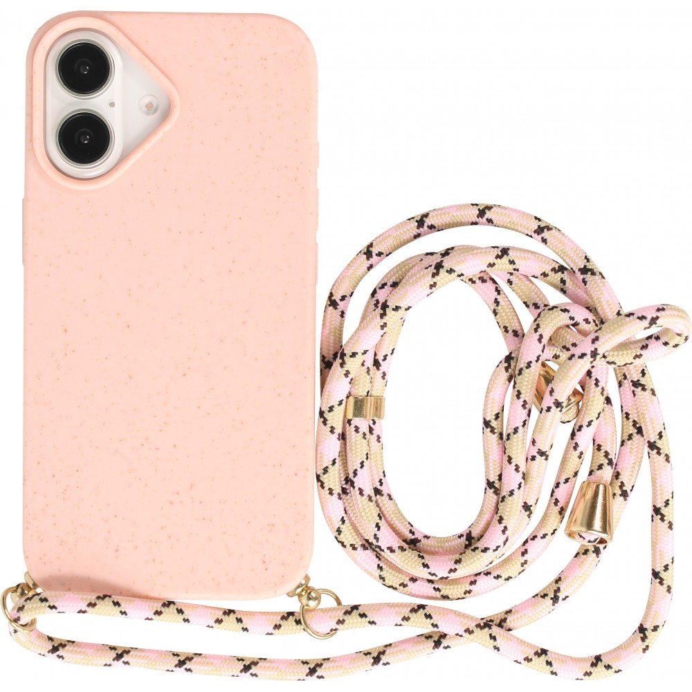 Coque iPhone 16 - Bio Eco-Friendly nature avec cordon collier - Rose