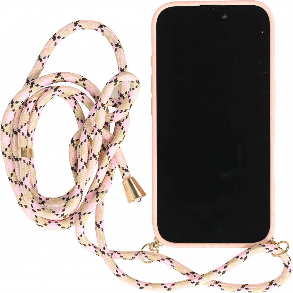 Coque iPhone 16 - Bio Eco-Friendly nature avec cordon collier - Rose
