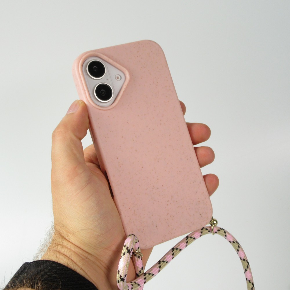 Coque iPhone 16 - Bio Eco-Friendly nature avec cordon collier - Rose