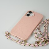 Coque iPhone 16 - Bio Eco-Friendly nature avec cordon collier - Rose