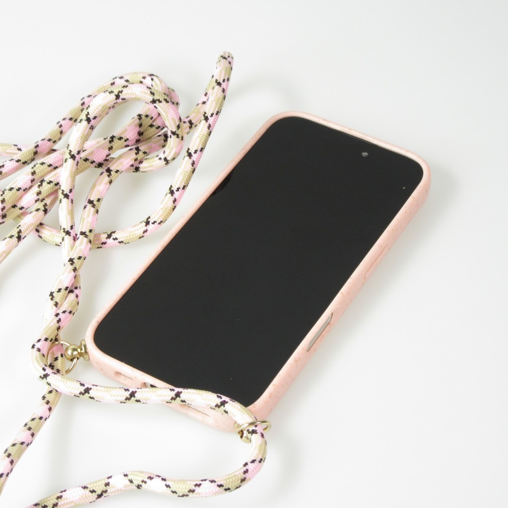 Coque iPhone 16 - Bio Eco-Friendly nature avec cordon collier - Rose