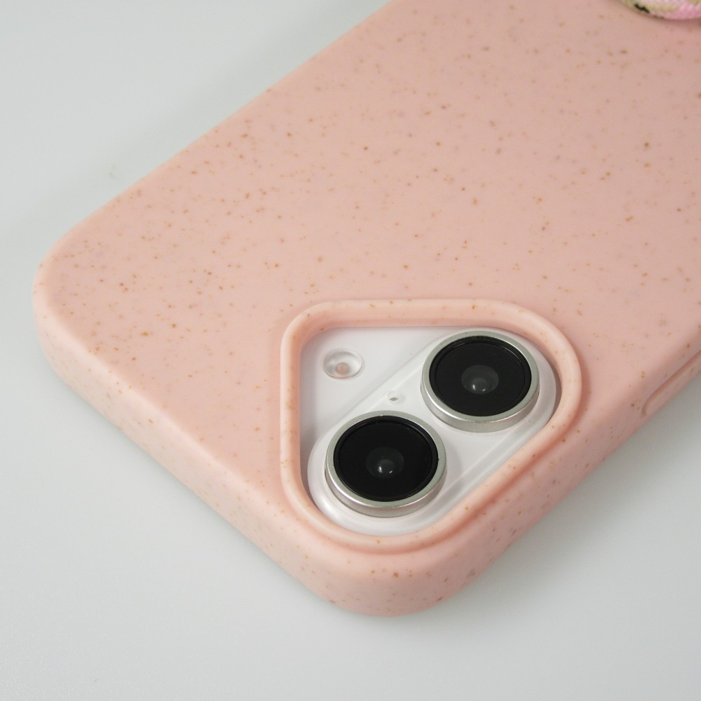 Coque iPhone 16 - Bio Eco-Friendly nature avec cordon collier - Rose