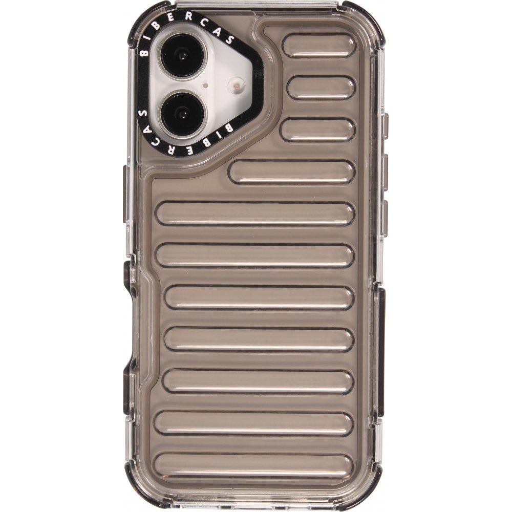 Coque iPhone 16 - Couverture en silicone dur transparente avec effet Bulp 3D et coins renforc&eacute;s - Gris