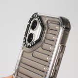 Coque iPhone 16 - Couverture en silicone dur transparente avec effet Bulp 3D et coins renforc&eacute;s - Gris