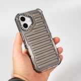 Coque iPhone 16 - Couverture en silicone dur transparente avec effet Bulp 3D et coins renforc&eacute;s - Gris