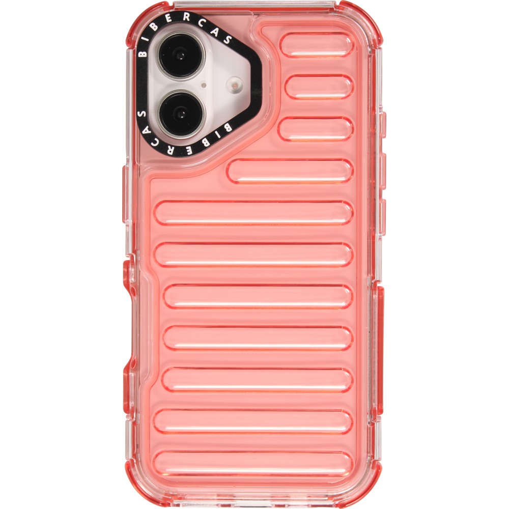iPhone 16 Case H&uuml;lle - Transparente Hart-Silikon Cover mit 3D Bulp Effekt und verst&auml;rkten Ecken - Rot